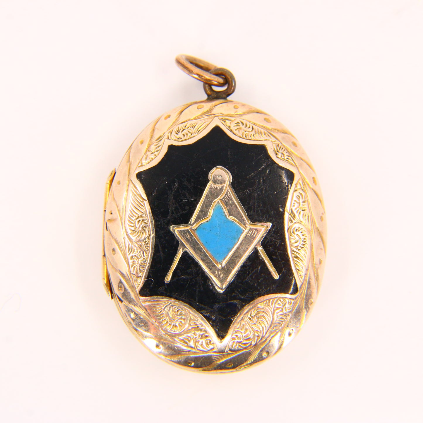 Antique 9ct B&F Gold Masonic Locket Enamel Detailed Pendant Back & Front Charm