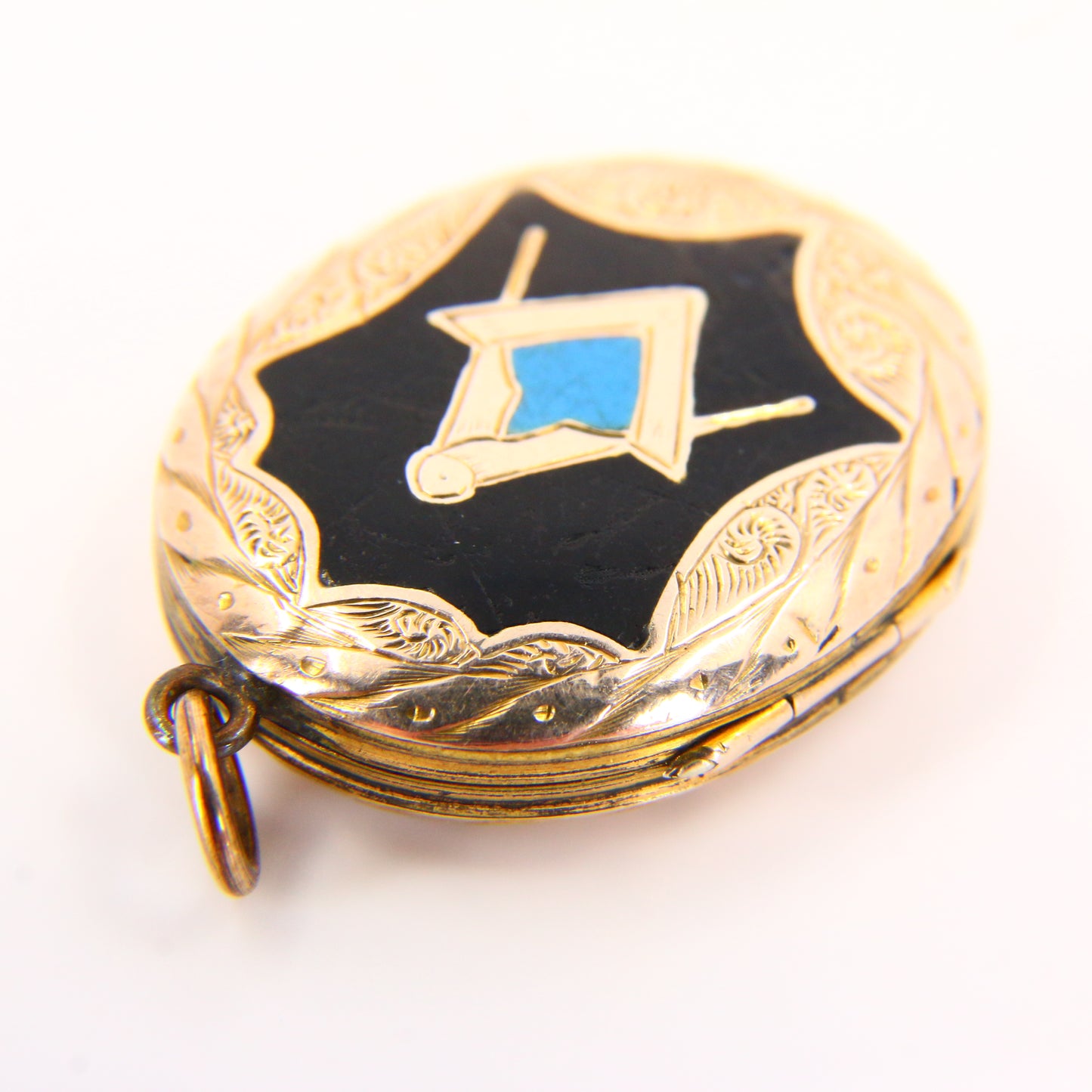 Antique 9ct B&F Gold Masonic Locket Enamel Detailed Pendant Back & Front Charm