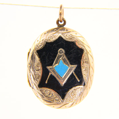 Antique 9ct B&F Gold Masonic Locket Enamel Detailed Pendant Back & Front Charm