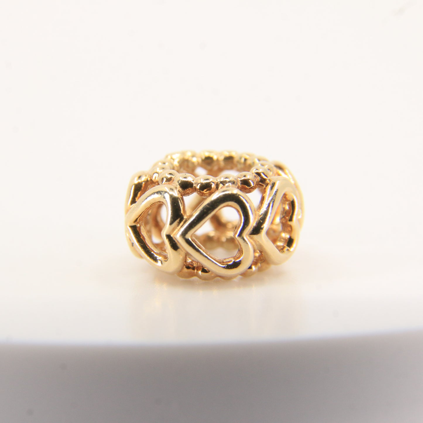 Pandora 14ct Solid Gold Heart Bead Charm Nonthreaded Yellow Gold Bracelet Charm