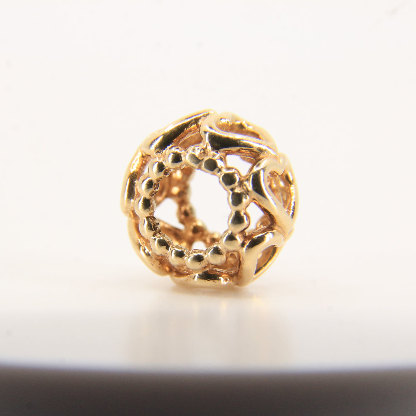 Pandora 14ct Solid Gold Heart Bead Charm Nonthreaded Yellow Gold Bracelet Charm