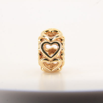 Pandora 14ct Solid Gold Heart Bead Charm Nonthreaded Yellow Gold Bracelet Charm