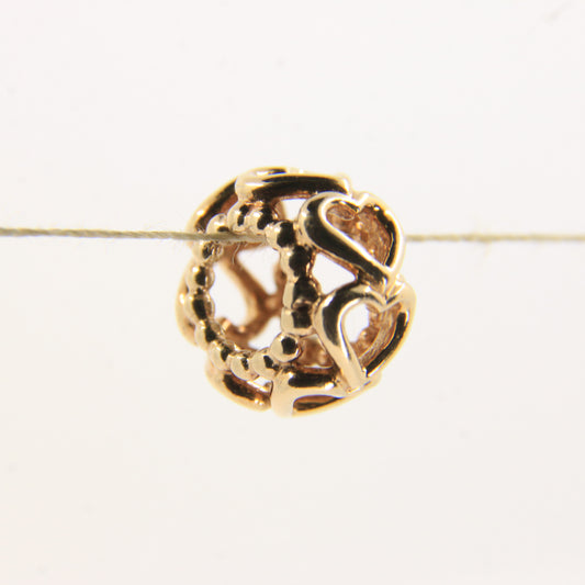 Pandora 14ct Solid Gold Heart Bead Charm Nonthreaded Yellow Gold Bracelet Charm