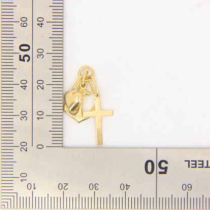 Vintage 18K Gold Faith Hope Charity Charm Heart Anchor Cross Pendant Gift