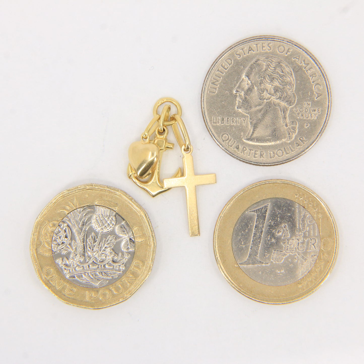Vintage 18K Gold Faith Hope Charity Charm Heart Anchor Cross Pendant Gift