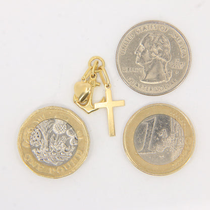 Vintage 18K Gold Faith Hope Charity Charm Heart Anchor Cross Pendant Gift