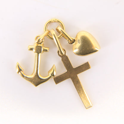 Vintage 18K Gold Faith Hope Charity Charm Heart Anchor Cross Pendant Gift