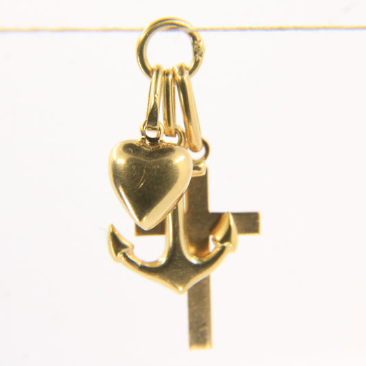 Vintage 18K Gold Faith Hope Charity Charm Heart Anchor Cross Pendant Gift