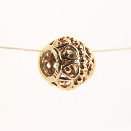 Pandora 14ct Solid Gold Bead Charm Nonthreaded Yellow Gold Bracelet Bead