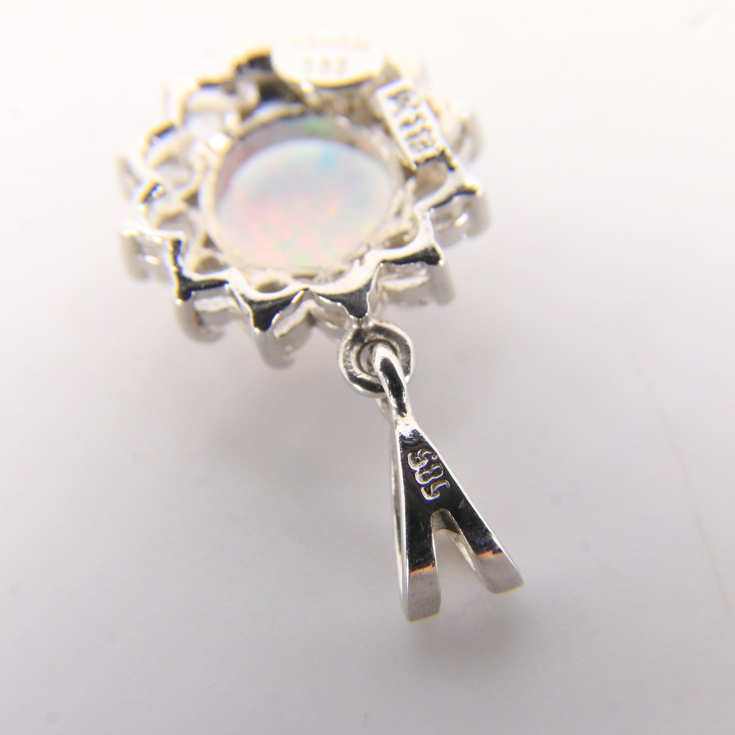 Vintage 14K White Gold Opal & CZ Cluster Pendant Round Halo Charm Gift
