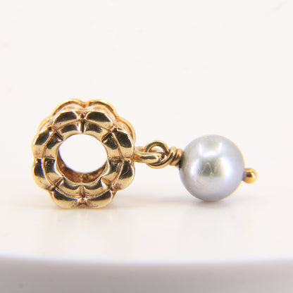 Pandora 14ct Solid Gold Hanging Pearl Charm Yellow Gold Bracelet Bead Non-Threaded