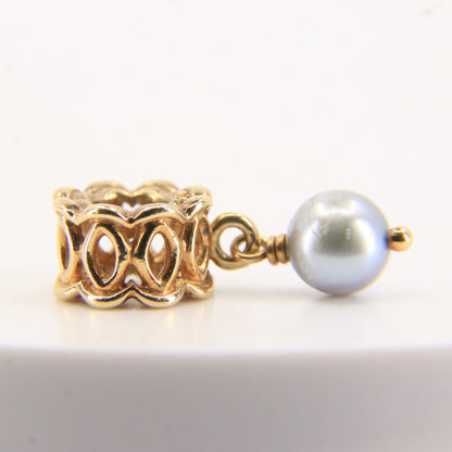 Pandora 14ct Solid Gold Hanging Pearl Charm Yellow Gold Bracelet Bead Non-Threaded