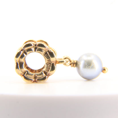 Pandora 14ct Solid Gold Hanging Pearl Charm Yellow Gold Bracelet Bead Non-Threaded