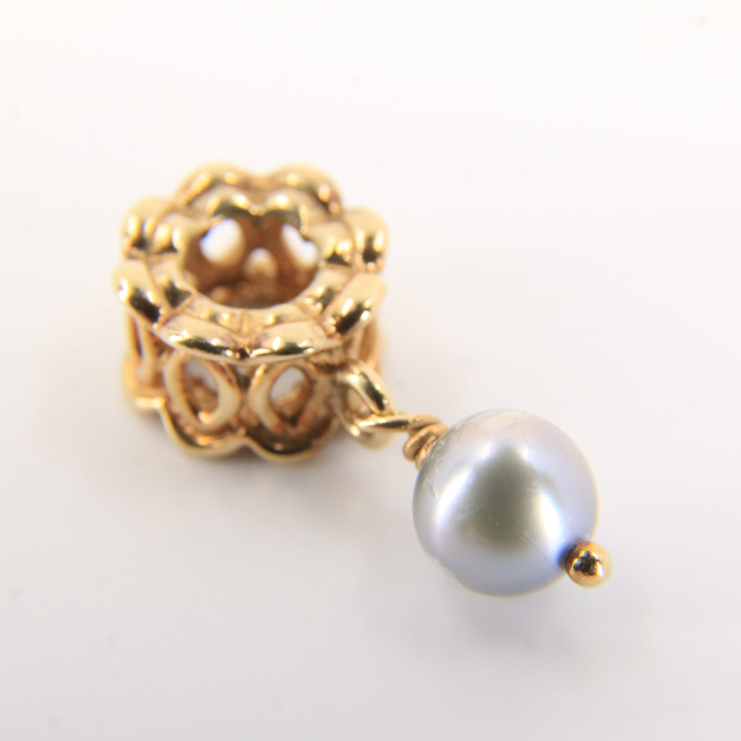 Pandora 14ct Solid Gold Hanging Pearl Charm Yellow Gold Bracelet Bead Non-Threaded