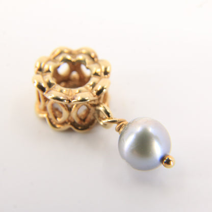 Pandora 14ct Solid Gold Hanging Pearl Charm Yellow Gold Bracelet Bead Non-Threaded