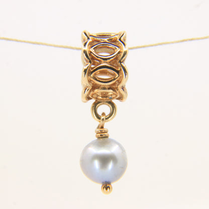 Pandora 14ct Solid Gold Hanging Pearl Charm Yellow Gold Bracelet Bead Non-Threaded