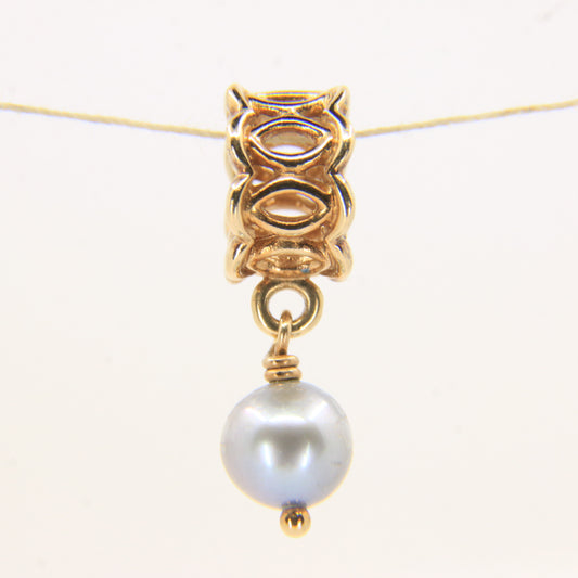 Pandora 14ct Solid Gold Hanging Pearl Charm Yellow Gold Bracelet Bead Non-Threaded