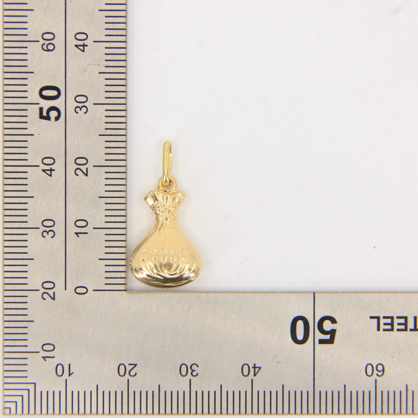 Vintage 18ct Yellow Gold Money Bag Pendant 5000 Dollar Wealth Charm Gift