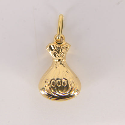 Vintage 18ct Yellow Gold Money Bag Pendant 5000 Dollar Wealth Charm Gift