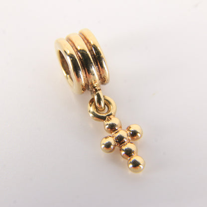 Pandora 14ct Solid Gold Hanging Cross Charm Threaded Yellow Gold Bracelet Bead