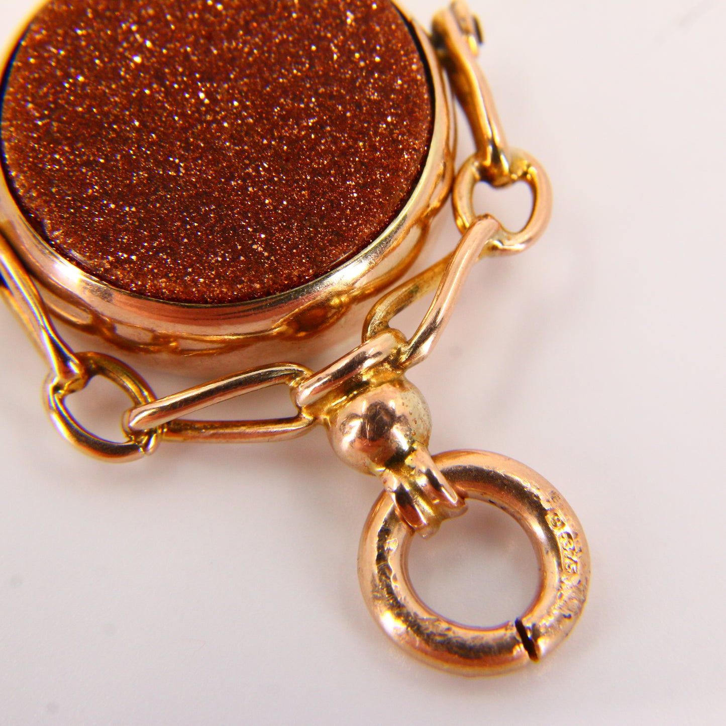 Antique 9ct Goldstone Spinner Pendant 1913 Hallmarked Yellow Gold Charm Gift