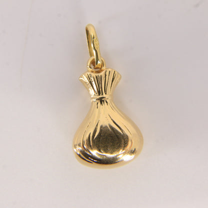 Vintage 18ct Yellow Gold Money Bag Pendant 5000 Dollar Wealth Charm Gift