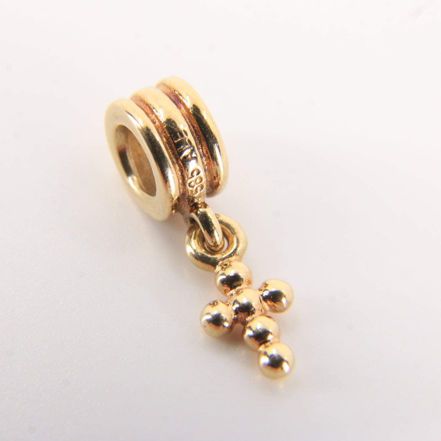 Pandora 14ct Solid Gold Hanging Cross Charm Threaded Yellow Gold Bracelet Bead