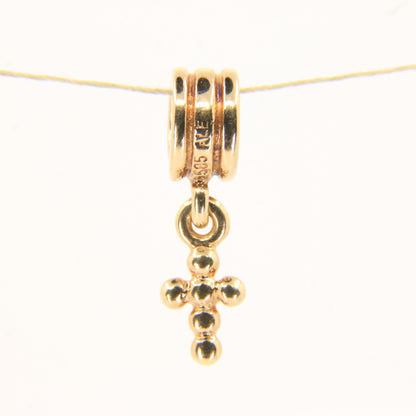 Pandora 14ct Solid Gold Hanging Cross Charm Threaded Yellow Gold Bracelet Bead