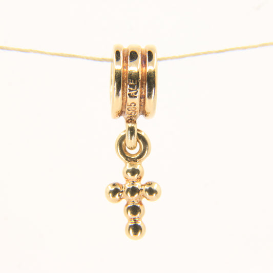 Pandora 14ct Solid Gold Hanging Cross Charm Threaded Yellow Gold Bracelet Bead