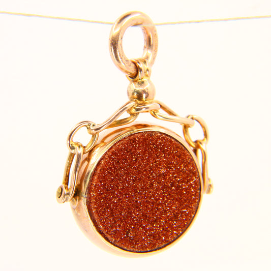 Antique 9ct Goldstone Spinner Pendant 1913 Hallmarked Yellow Gold Charm Gift