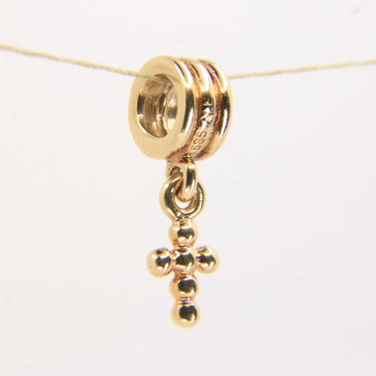 Pandora 14ct Solid Gold Hanging Cross Charm Threaded Yellow Gold Bracelet Bead