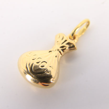 Vintage 18ct Yellow Gold Money Bag Pendant 5000 Dollar Wealth Charm Gift