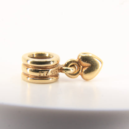 Pandora 14ct Solid Gold Hanging Heart Charm Threaded Yellow Gold Bracelet Bead
