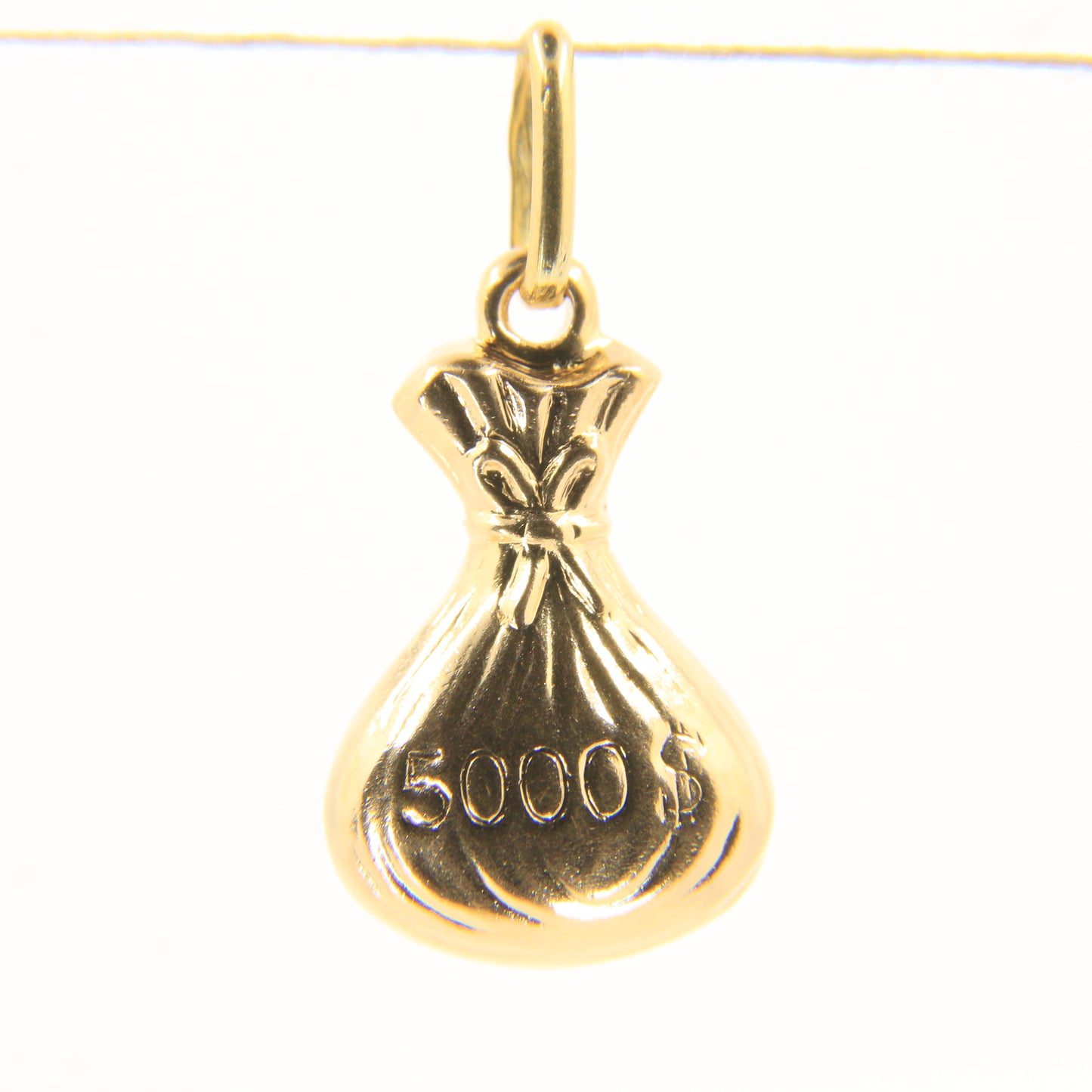 Vintage 18ct Yellow Gold Money Bag Pendant 5000 Dollar Wealth Charm Gift