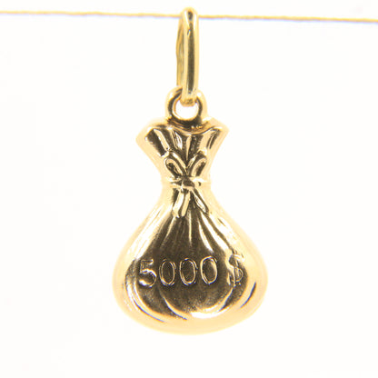 Vintage 18ct Yellow Gold Money Bag Pendant 5000 Dollar Wealth Charm Gift