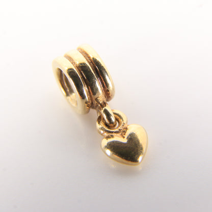 Pandora 14ct Solid Gold Hanging Heart Charm Threaded Yellow Gold Bracelet Bead