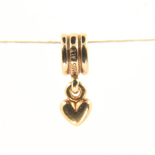 Pandora 14ct Solid Gold Hanging Heart Charm Threaded Yellow Gold Bracelet Bead