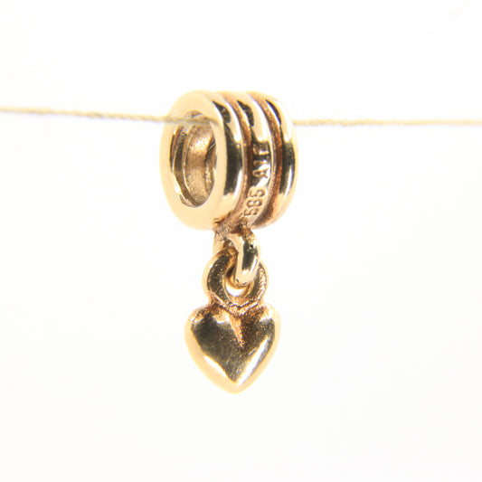 Pandora 14ct Solid Gold Hanging Heart Charm Threaded Yellow Gold Bracelet Bead