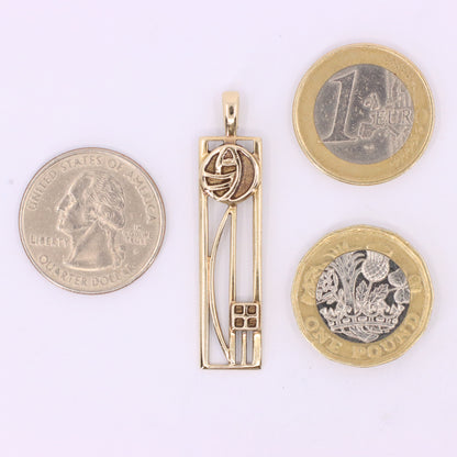 Vintage 9ct Hallmarked Gold Art Nouveau Rennie Mackintosh Pendant Boxed Gift