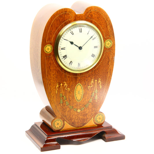 Antique Edwardian Mahogany Art Nouveau Inlaid Mantel Clock Floral 8 Day Running