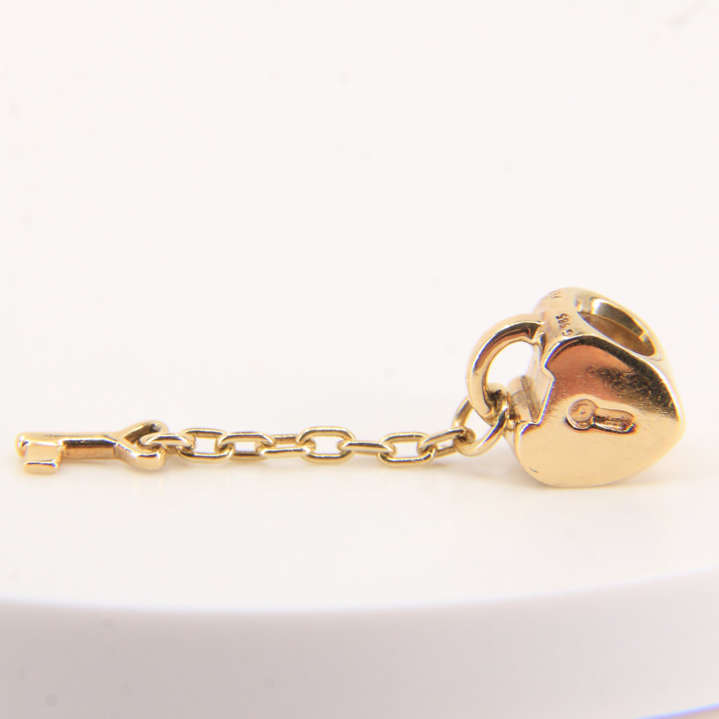 Pandora 14ct Solid Gold Heart Lock & Key Charm Threaded Yellow Gold Bracelet Bead