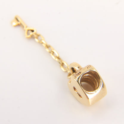 Pandora 14ct Solid Gold Heart Lock & Key Charm Threaded Yellow Gold Bracelet Bead