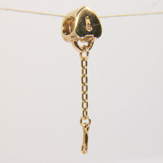 Pandora 14ct Solid Gold Heart Lock & Key Charm Threaded Yellow Gold Bracelet Bead