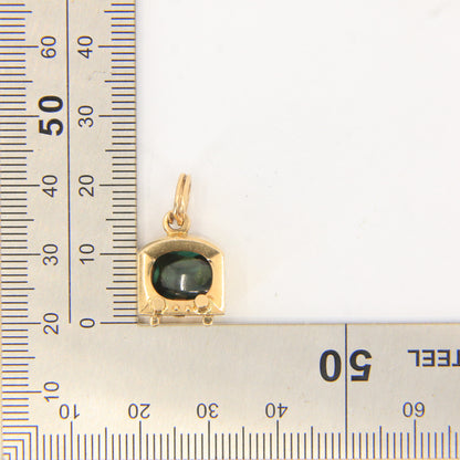 Vintage 18ct Yellow Gold Retro TV Charm Green Gem UnoAErre Pendant Collectible