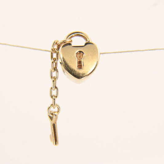 Pandora 14ct Solid Gold Heart Lock & Key Charm Threaded Yellow Gold Bracelet Bead