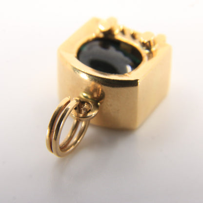 Vintage 18ct Yellow Gold Retro TV Charm Green Gem UnoAErre Pendant Collectible