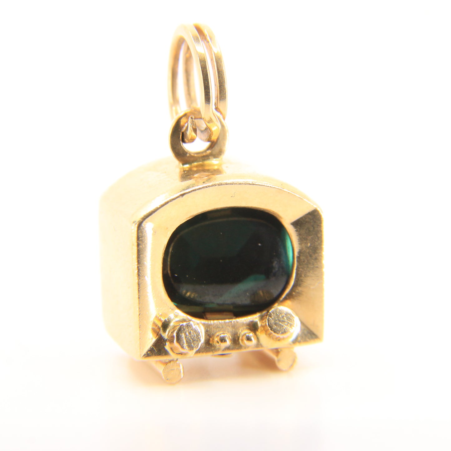 Vintage 18ct Yellow Gold Retro TV Charm Green Gem UnoAErre Pendant Collectible