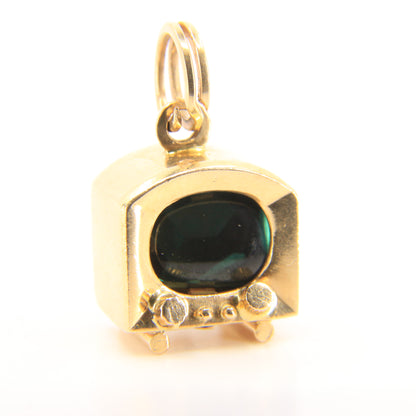 Vintage 18ct Yellow Gold Retro TV Charm Green Gem UnoAErre Pendant Collectible