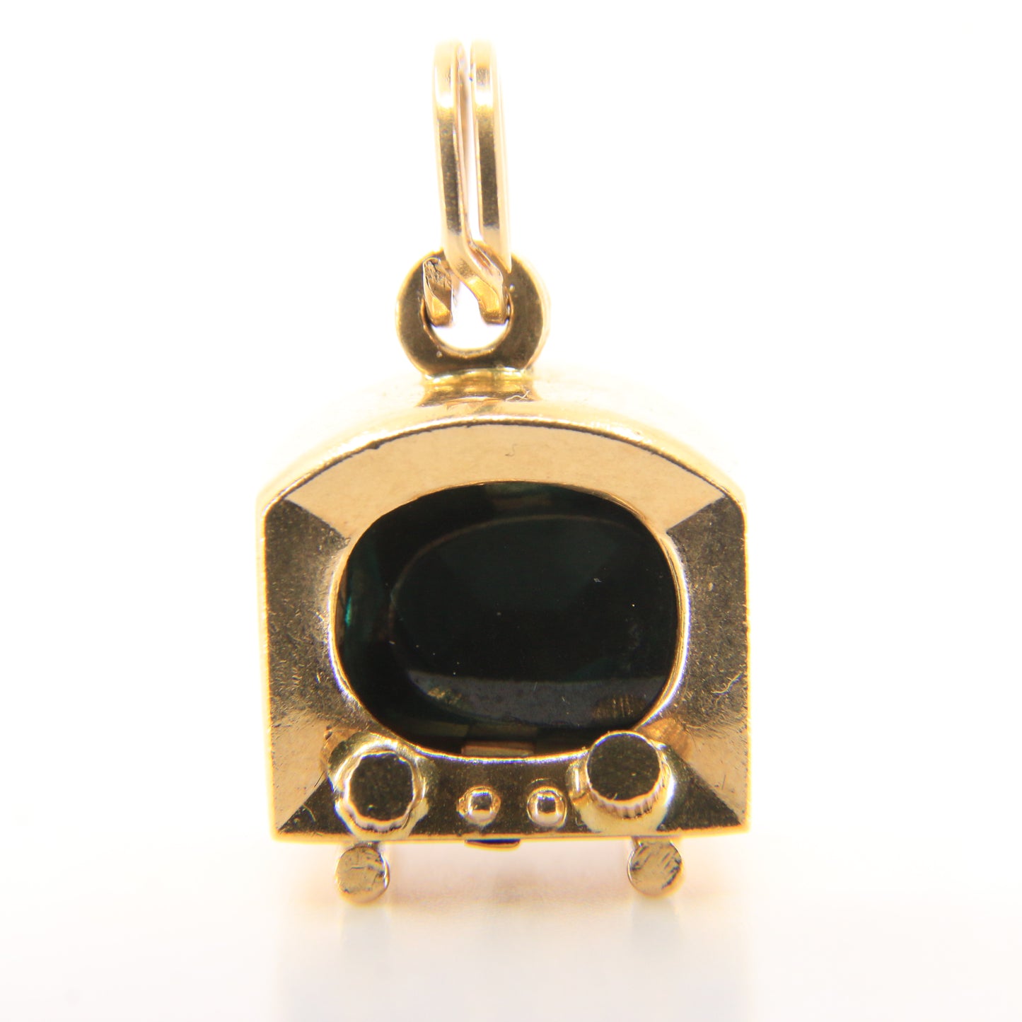 Vintage 18ct Yellow Gold Retro TV Charm Green Gem UnoAErre Pendant Collectible