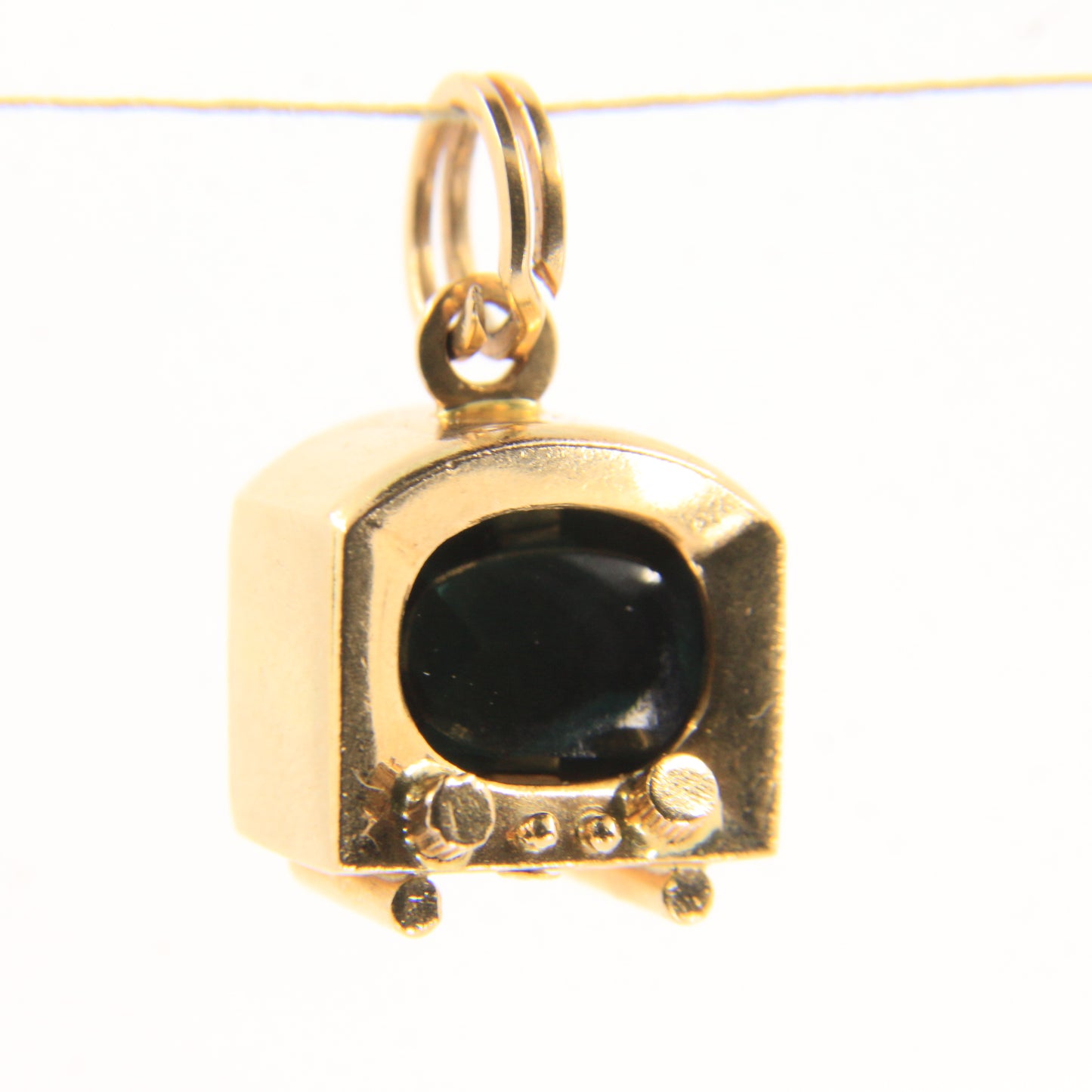 Vintage 18ct Yellow Gold Retro TV Charm Green Gem UnoAErre Pendant Collectible